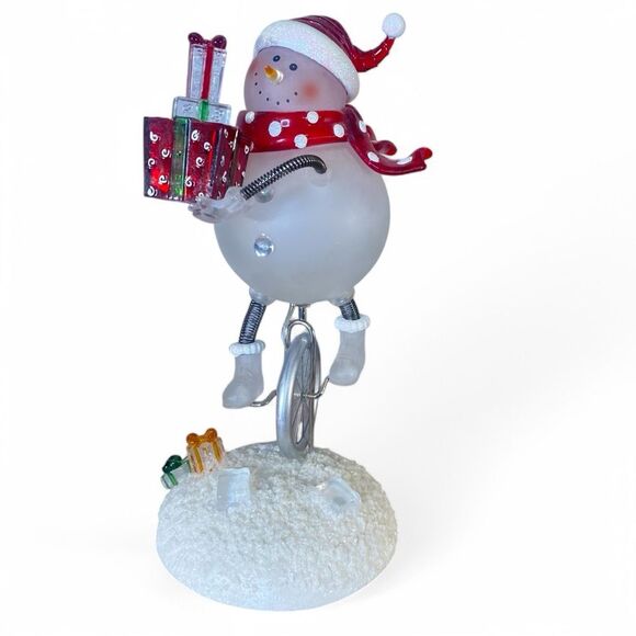 Vintage Glass Ceramic Snowman Riding Unicycle Light Up Christmasm Holiday Decor - Picture 1 of 9